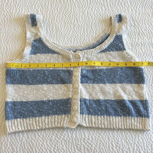 Vintage Pinwheels Knit Button Up Blue And White Striped Sweater Cardi Tank Top M - Picture 7 of 7